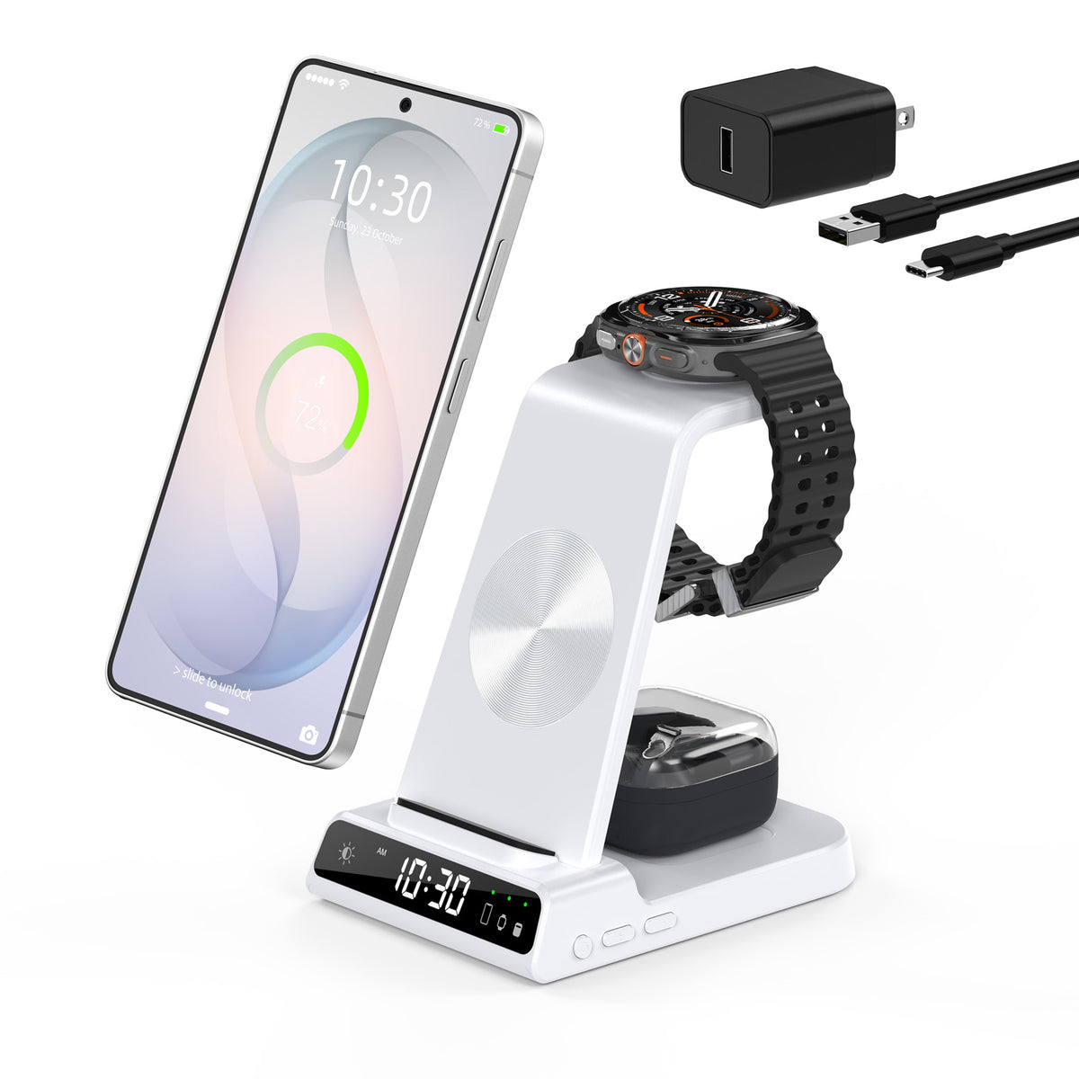 Station de charge magnétique 3-en-1 Elecdov C01 pour Samsung, avec adaptateur secteur inclus