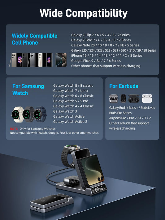 Elecdov 3 in 1 Wireless Charger for Samsung Galaxy Z Flip Series