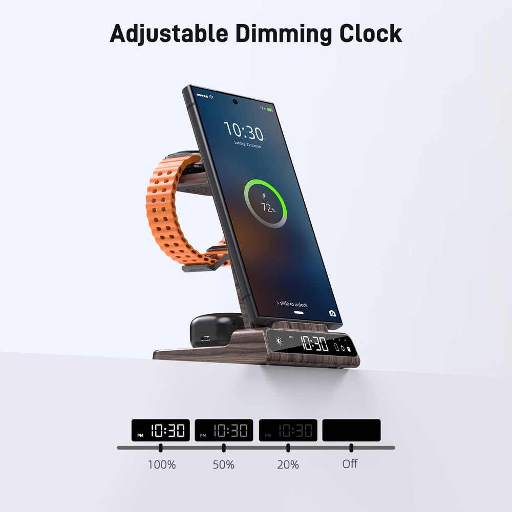 Elecdov C01S 3 In 1 Magnetic Charging Adjustable Dimming Clock