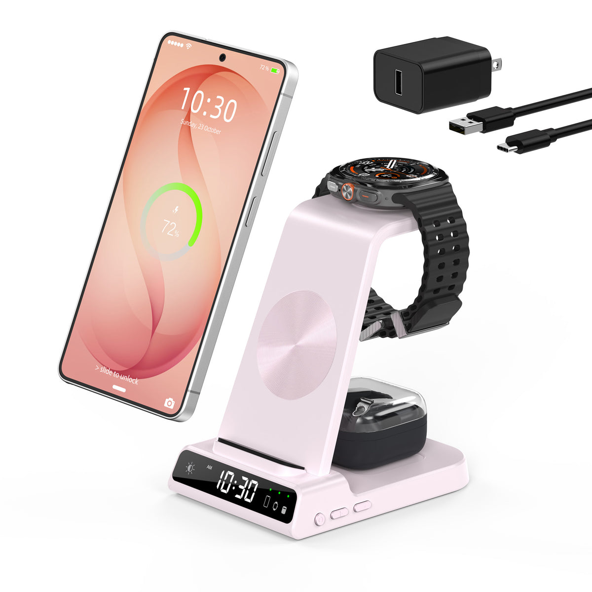 Station de charge magnétique 3-en-1 Elecdov C01 pour Samsung, avec adaptateur secteur inclus