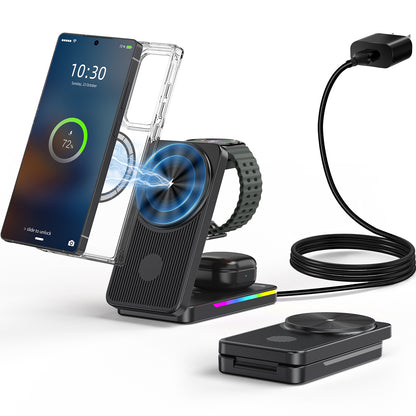 Magnetic Wireless Charger for Samsung Galaxy S26 Ultra/S25/S24/Z Fold/Z Flip 7, Foldable Mag-safe Charging Station for Samsung Galaxy Watch Ultra/8/7/6, 3-in-1 Travel Charger for Galaxy Buds 3 Pro