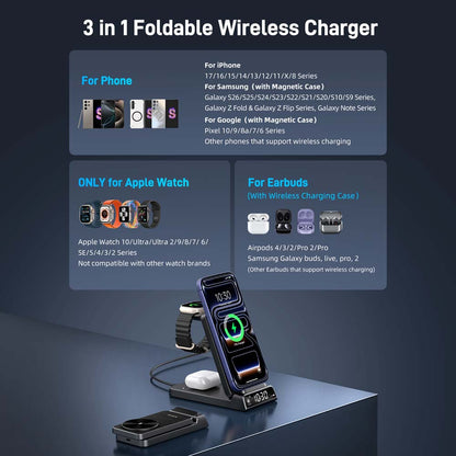 Elecdov CE19A-CF 3 In 1 Magnetic Charging Station for Apple,Includes Charger Plug