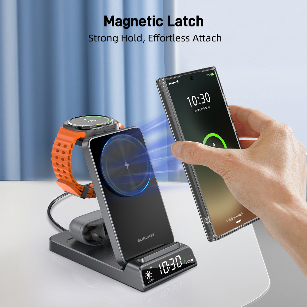Magnetic Wireless Charger for Samsung, 3 in 1 Android Charging Station for Samsung Galaxy S26 Ultra/S25 Ultra/Z Fold/Flip 7, Foldable Charger for Samsung Galaxy Watch Ultra/8/7/Galaxy Buds4 (Gray)