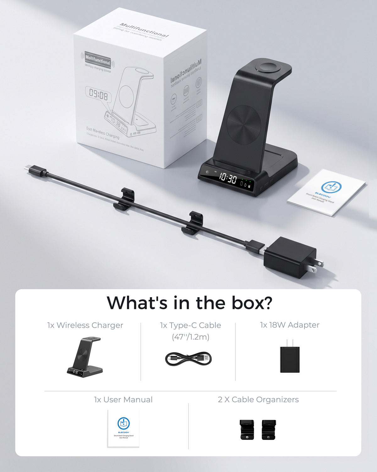 Station de charge magnétique 3-en-1 Elecdov C01 pour Samsung, avec adaptateur secteur inclus