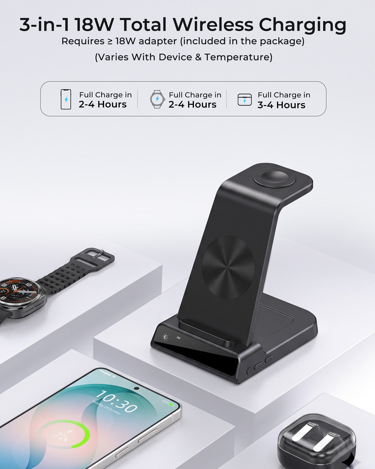 Station de charge magnétique 3-en-1 Elecdov C01 pour Samsung, avec adaptateur secteur inclus