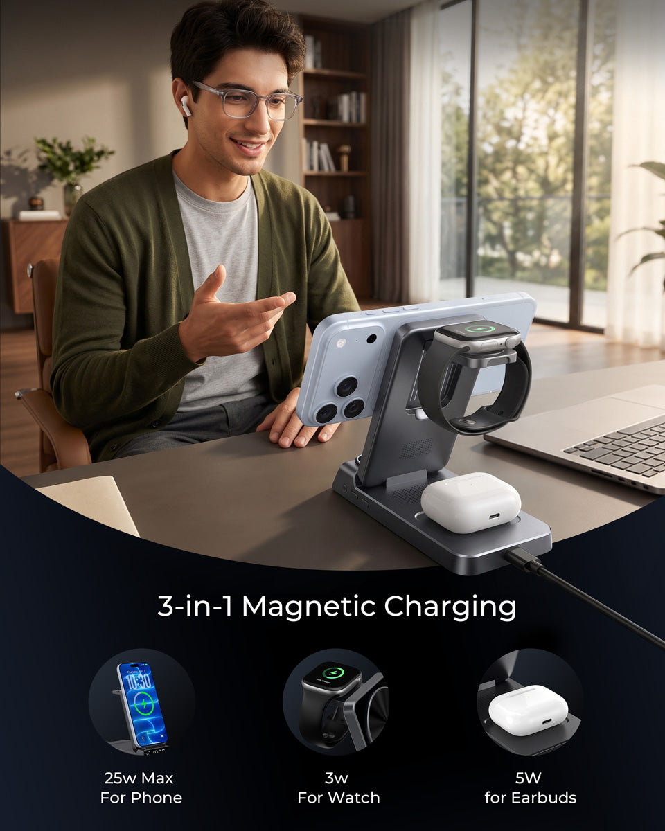 Elecdov CE19A 3-in-1 25W Magnetic Wireless Charging Station 3-in-1 Magnetic Charging