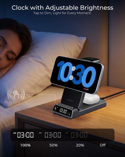 Elecdov CE19A 3-in-1 25W Magnetic Wireless Charging Station Clock with Adjustable Brightness