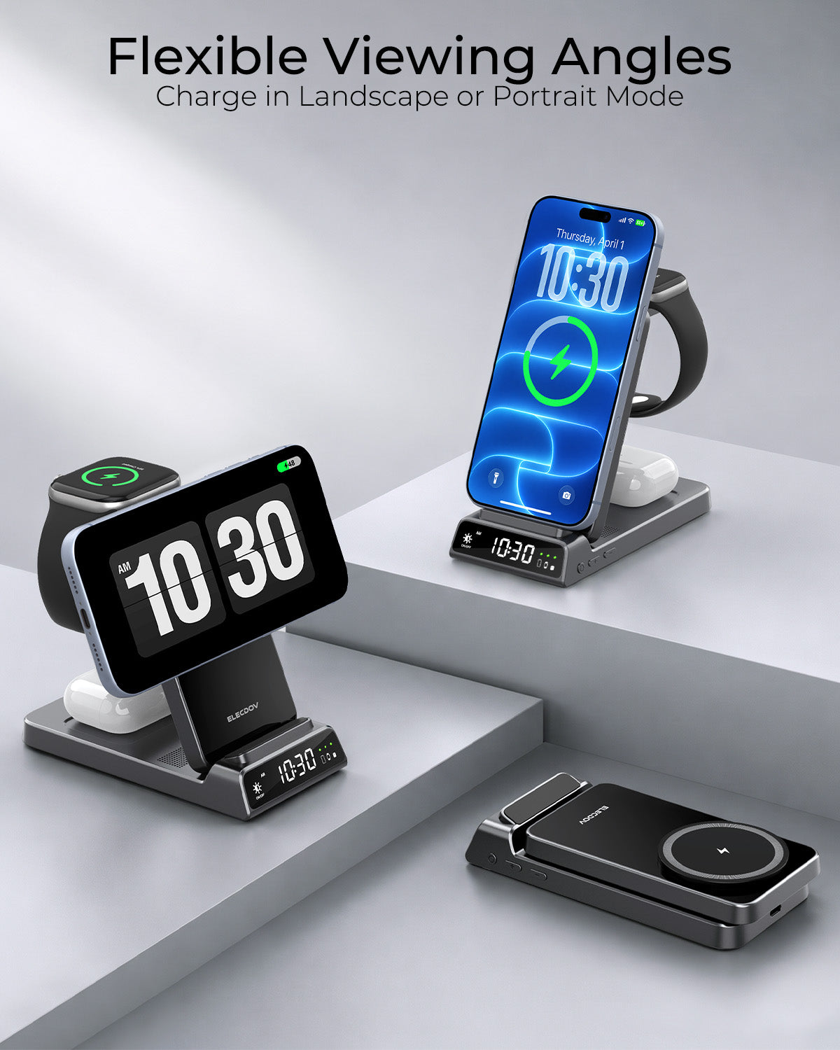 Elecdov CE19A 3-in-1 25W Magnetic Wireless Charging Station Charge in Landscape or Portrait Mode