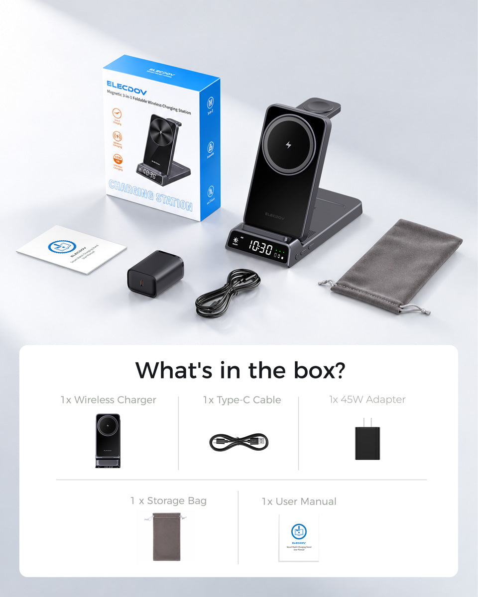 Elecdov CE19A 3-in-1 25W Magnetic Wireless Charging Station Packing List