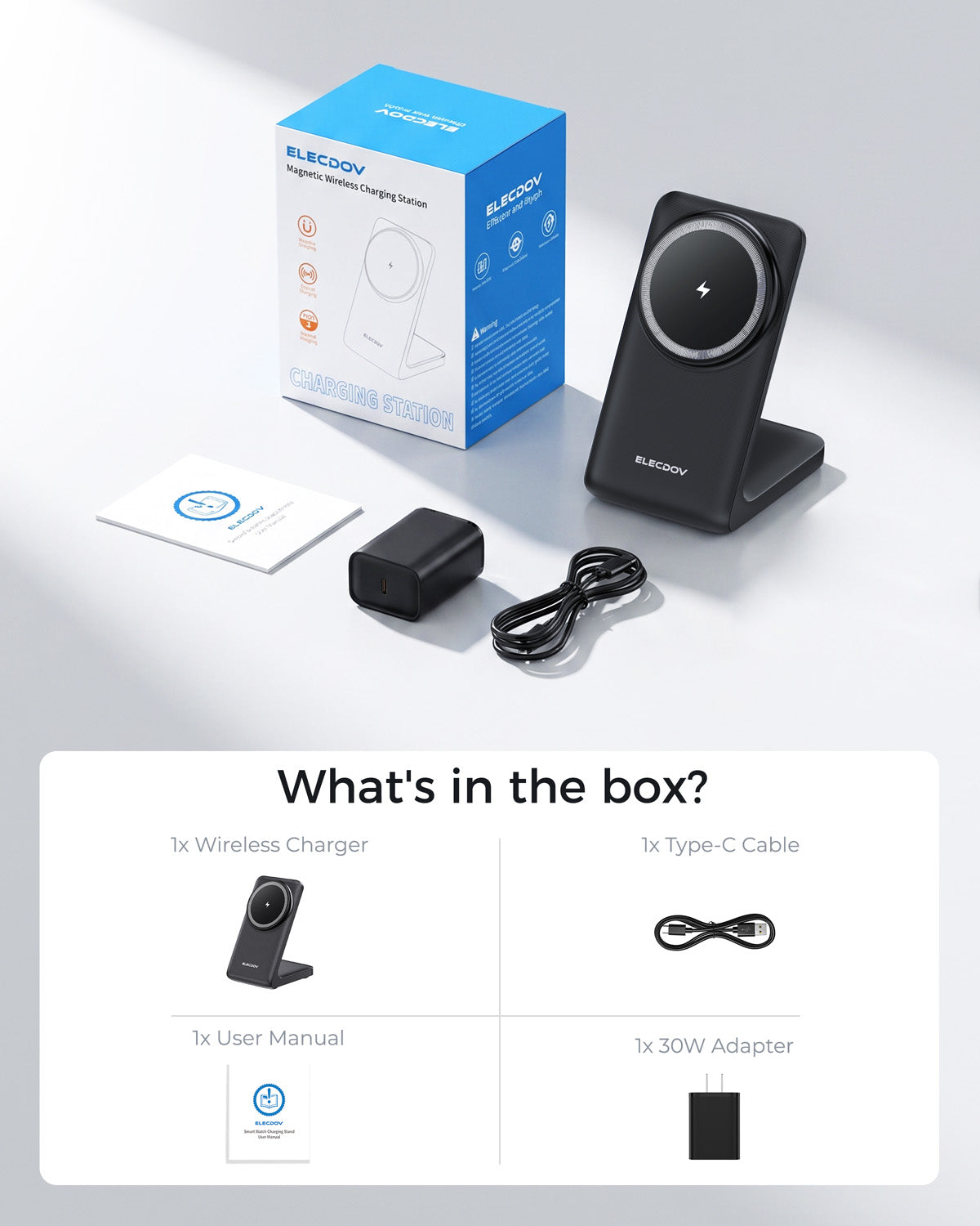 Elecdov CE22 Universal Magnetic Charging Station packing list