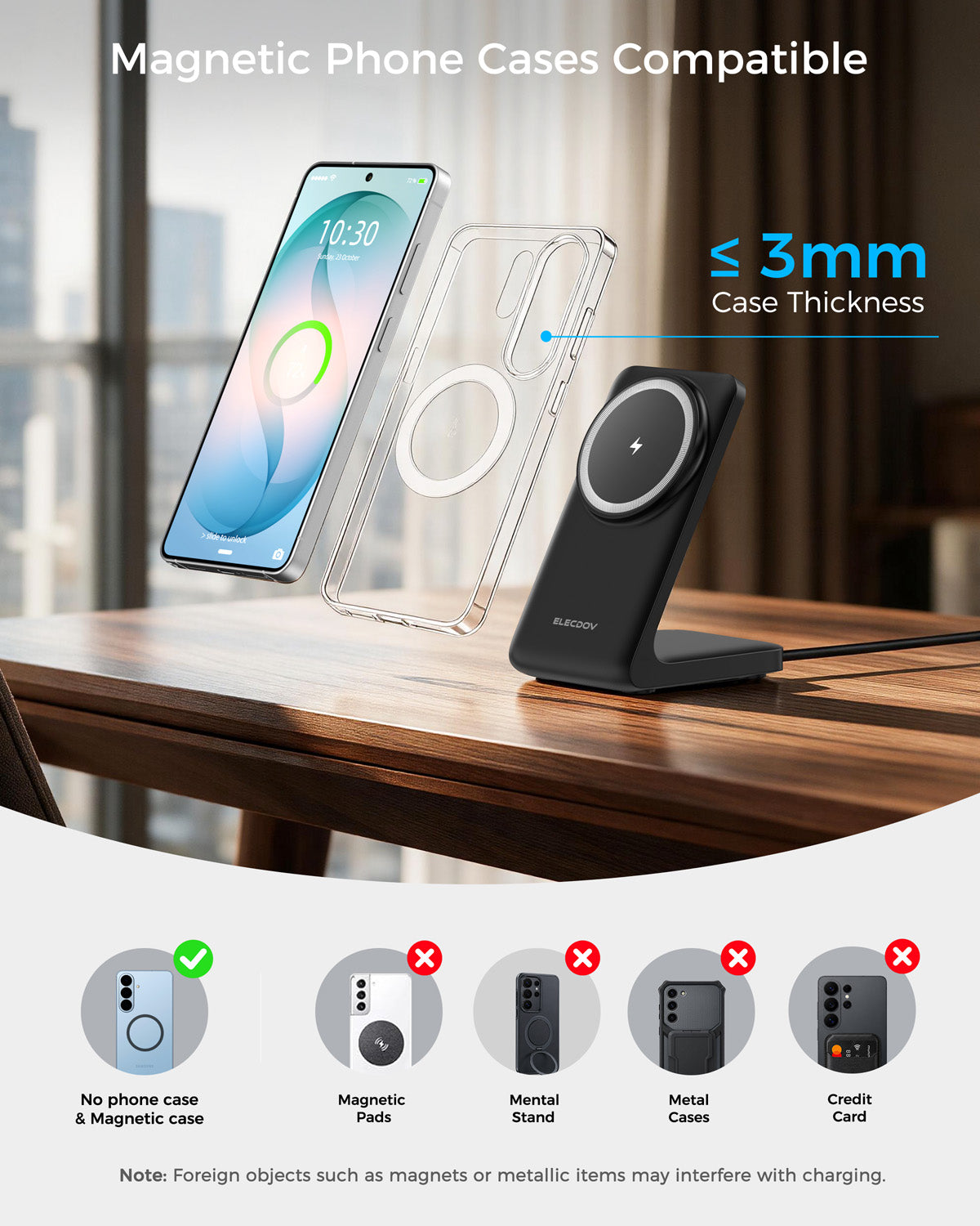 Elecdov CE22 Samsung iPhone Mobile Phone Universal Magnetic Charging Station,Includes Charger Plug