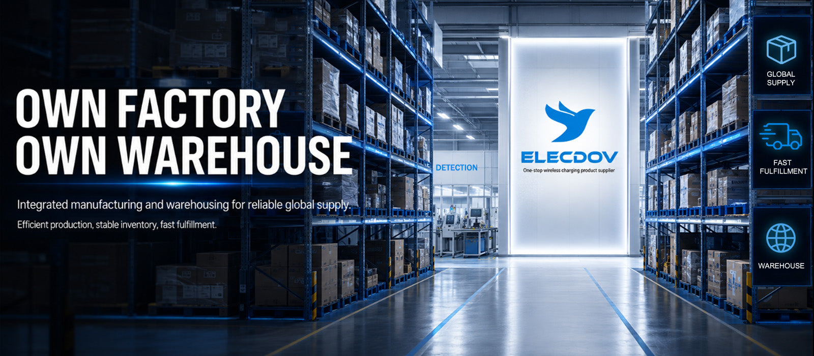 Charger la vidéo : Elecdov — Own Factory + Own Warehouse. Production &amp; Storage Integrated.✅ Efficient Production ✅ Ample Stock ✅ Fast FulfillmentQuality controlled from source, making global supply more stable and trustworthy.