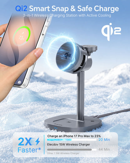 Station de recharge magnétique 3 en 1 Elecdov W98S pour chargeur Samsung certifié Qi2, prise d'alimentation incluse