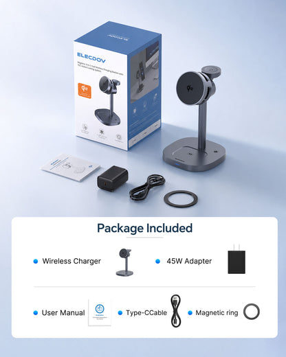 Station de recharge magnétique 3 en 1 Elecdov W98S pour chargeur Samsung certifié Qi2, prise d'alimentation incluse