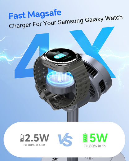 Station de recharge magnétique 3 en 1 Elecdov W98S pour chargeur Samsung certifié Qi2, prise d'alimentation incluse