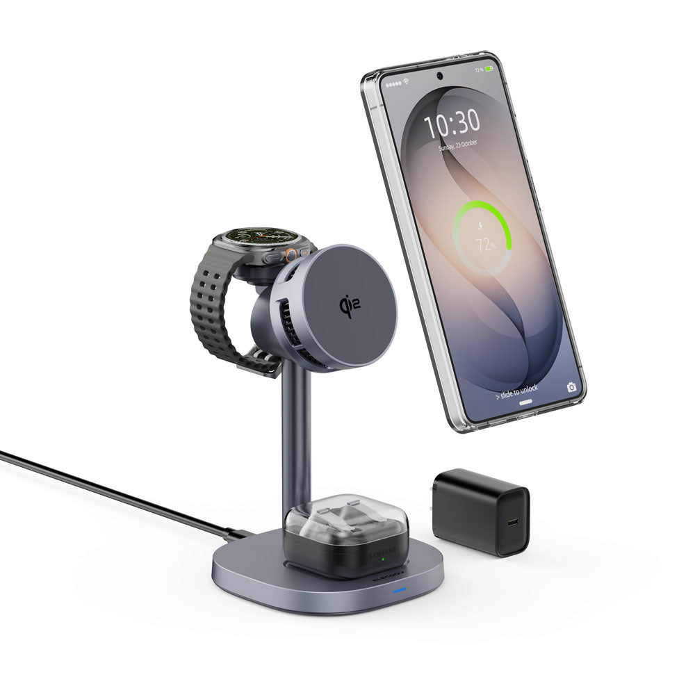 Station de recharge magnétique 3 en 1 Elecdov W98S pour chargeur Samsung certifié Qi2, prise d'alimentation incluse