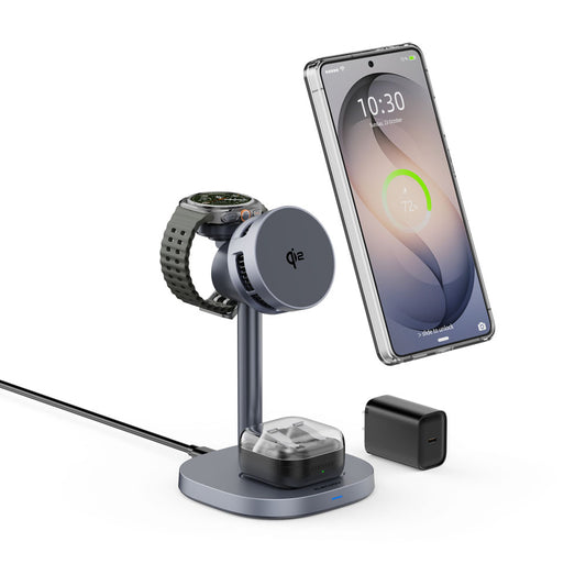 Station de recharge magnétique 3 en 1 Elecdov W98S pour chargeur Samsung certifié Qi2, prise d'alimentation incluse