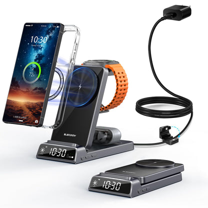 Elecdov 3 in 1 Magnetic Clock Wireless Charger for Samsung
