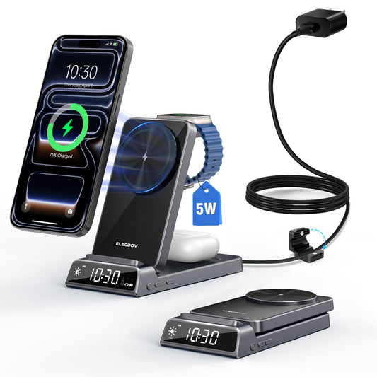 Elecdov Magnetic 3 in 1 Charging Station with Clock for Apple Devices
