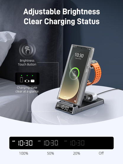 Elecdov 3 in 1 Magnetic Clock Wireless Charger for Samsung