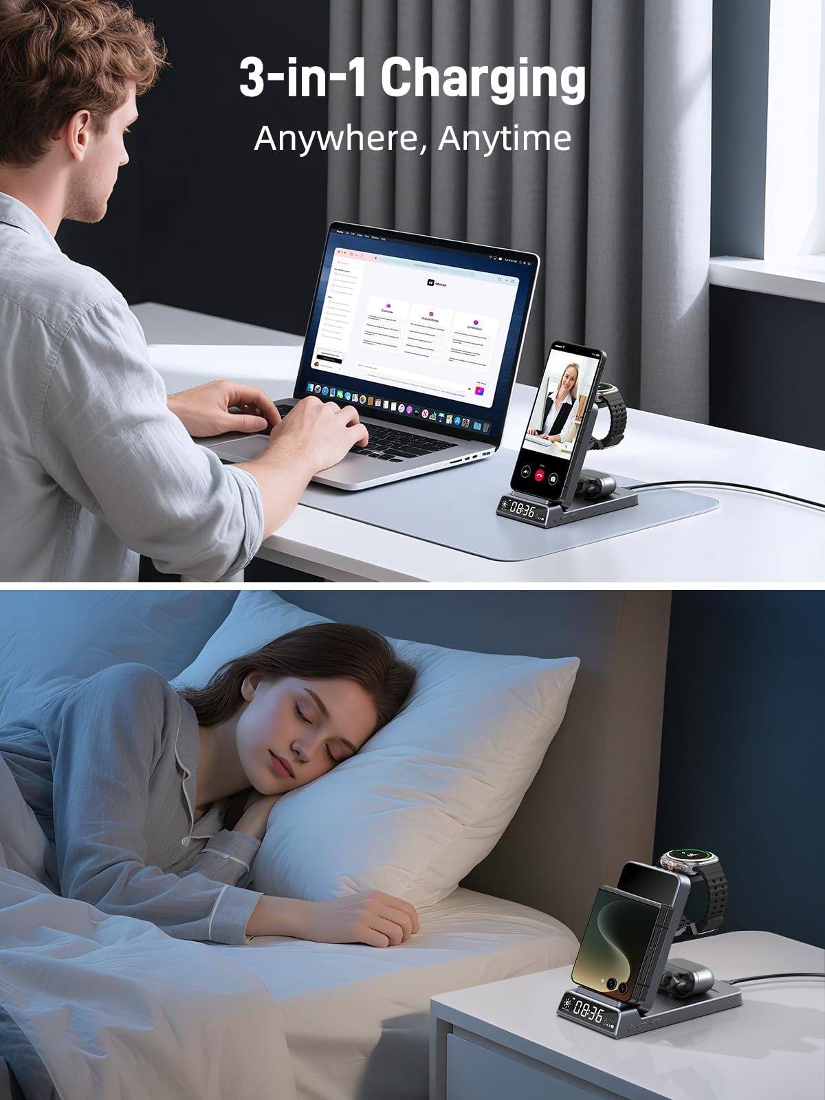 Elecdov 3 in 1 Wireless Charger for Samsung Galaxy Z Flip Series