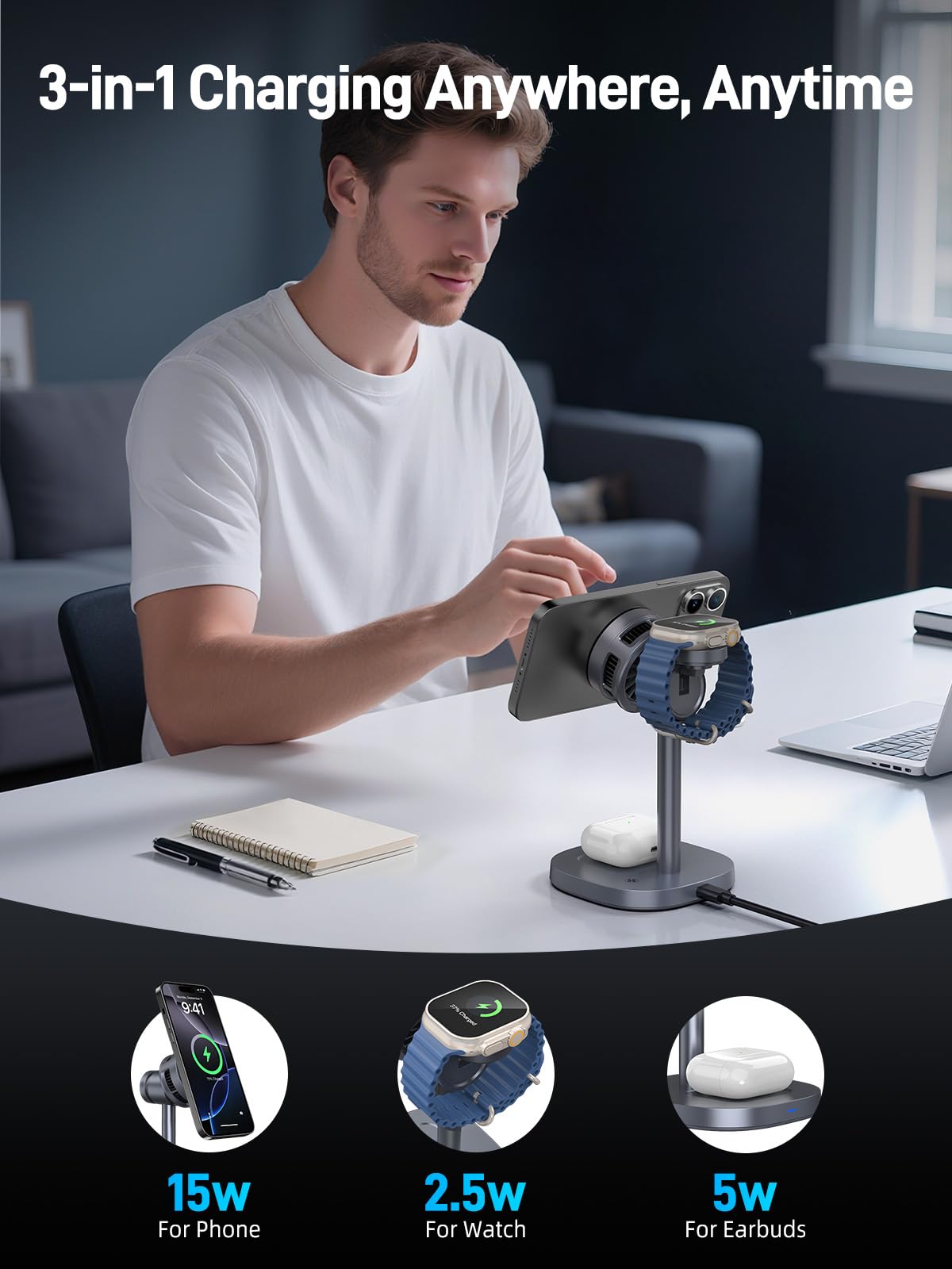 Elecdov Magnetic Qi2 Wireless Charging Station for Apple Devices