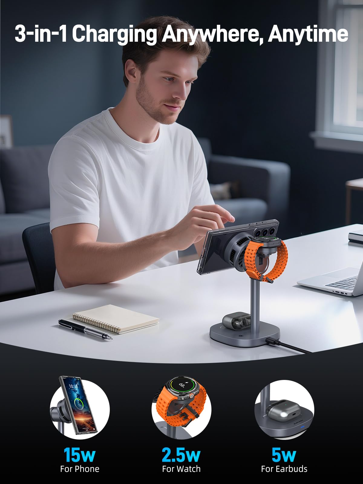 Elecdov 3 in 1 QI2 Magnetic Charging Station for Samsung