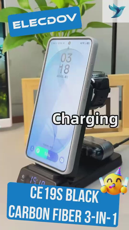Station de recharge magnétique 3 en 1 Elecdov CE19S-CF pour Samsung, avec prise de recharge incluse