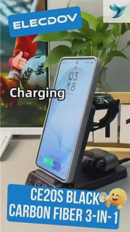 Station de charge magnétique 3-en-1 Elecdov CE20F pour Samsung, adaptateur secteur inclus