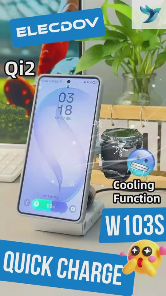 Station de recharge magnétique 3 en 1 Elecdov W103S pour Samsung, certifiée Qi2, avec prise d'alimentation incluse