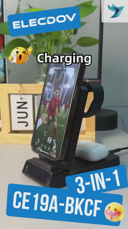 Station de recharge magnétique 3 en 1 Elecdov CE19A-CF pour Apple, avec prise de recharge incluse